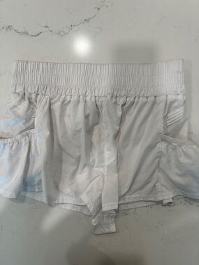 Free People White Elastic-Waist Ruffle Athletic Shorts